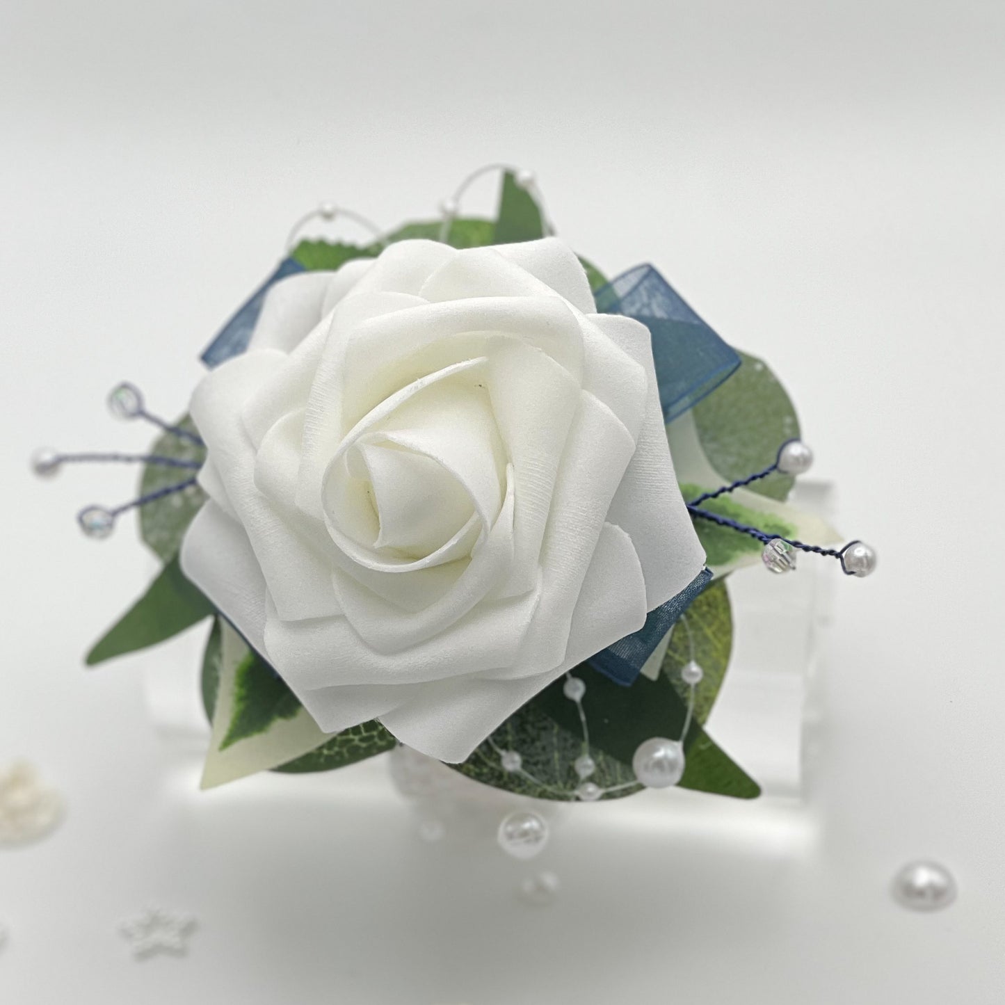 White Rose with Navy - Debs Flower Corsage