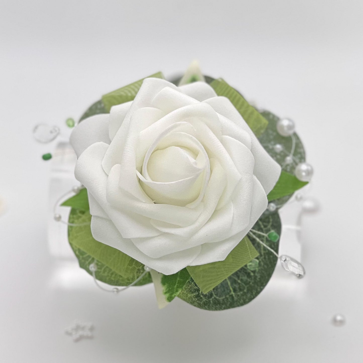 White Rose with Sage Green - Debs Flower Corsage