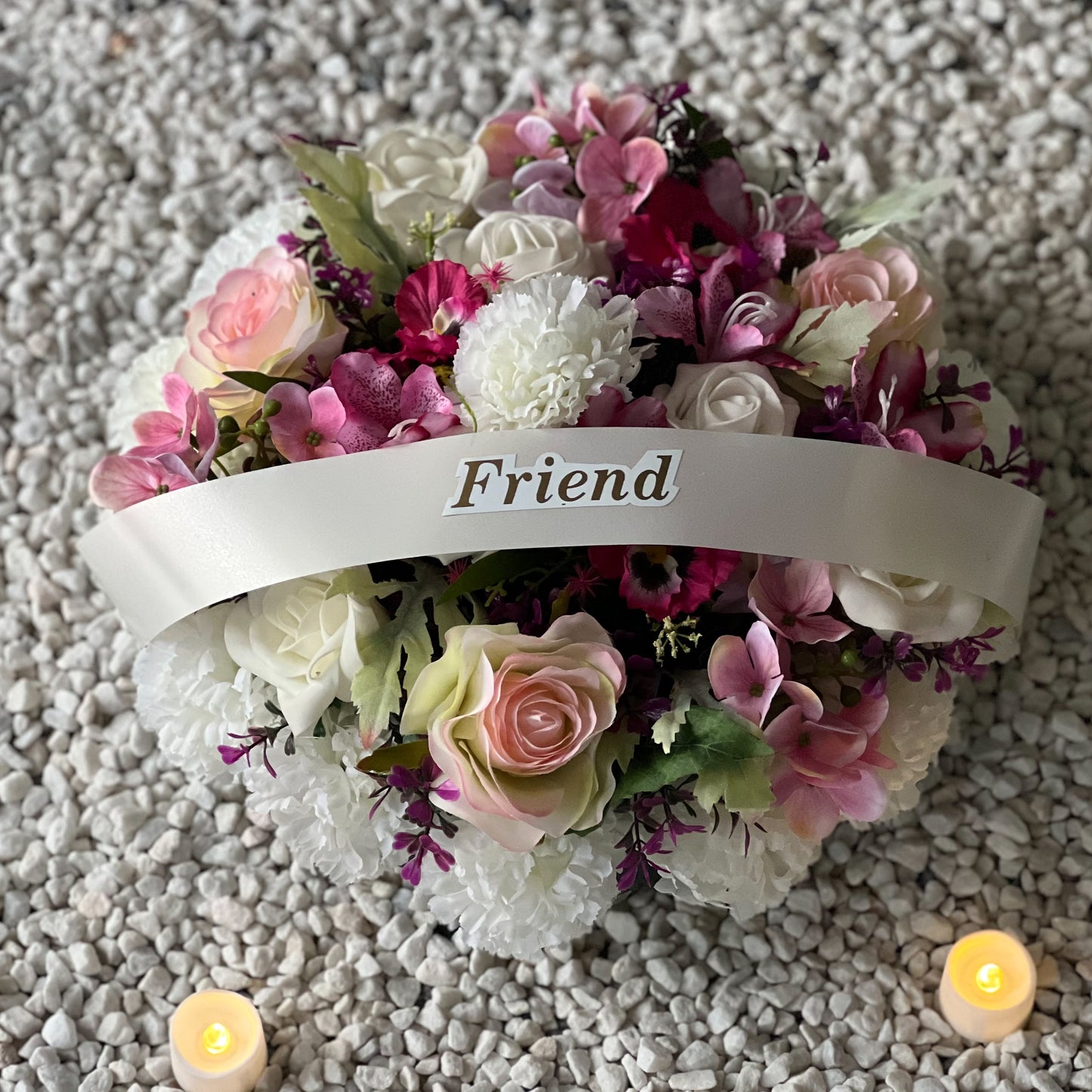 Round Funeral Grave Wreath - Mauve Pink