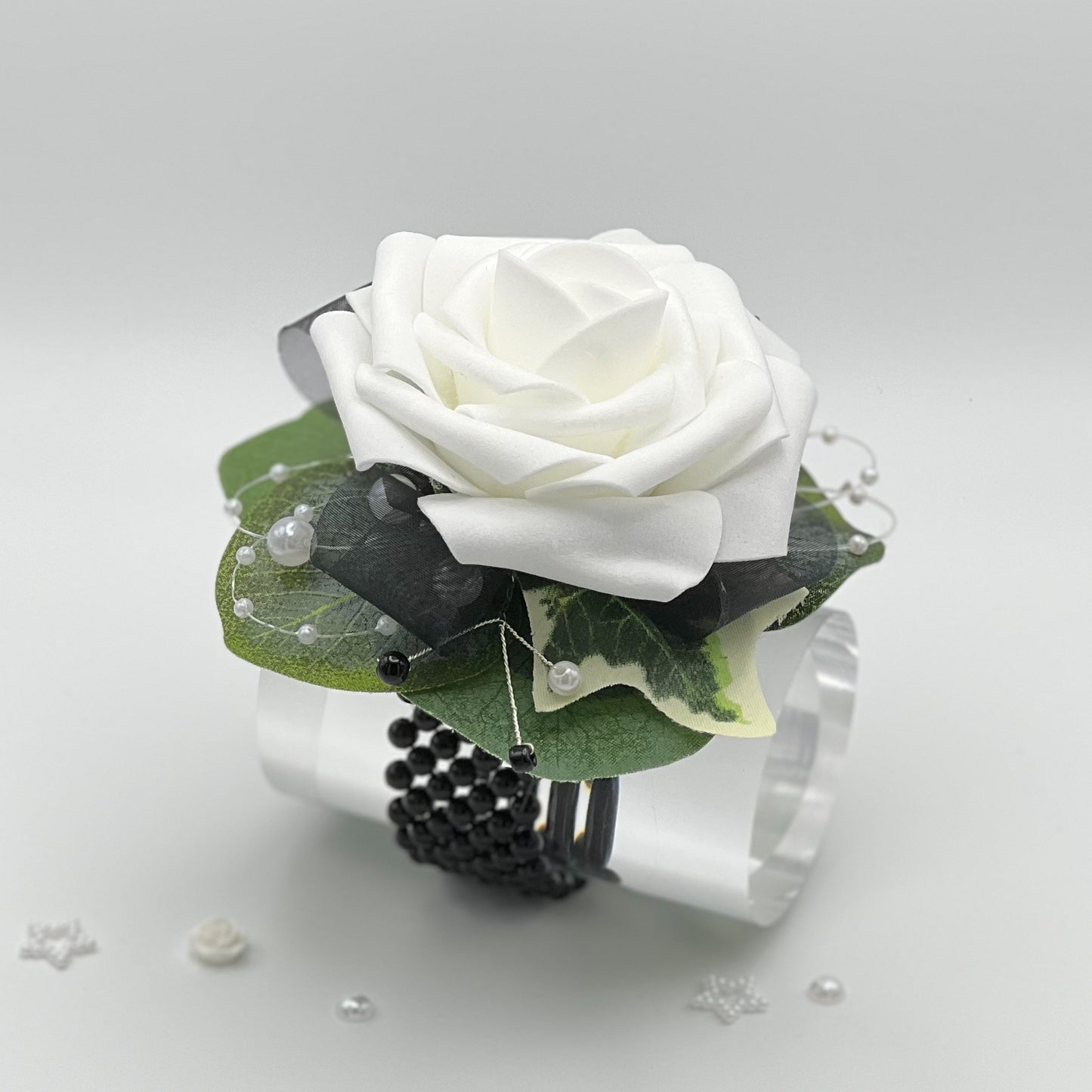 White Rose with Black - Debs Flower Corsage