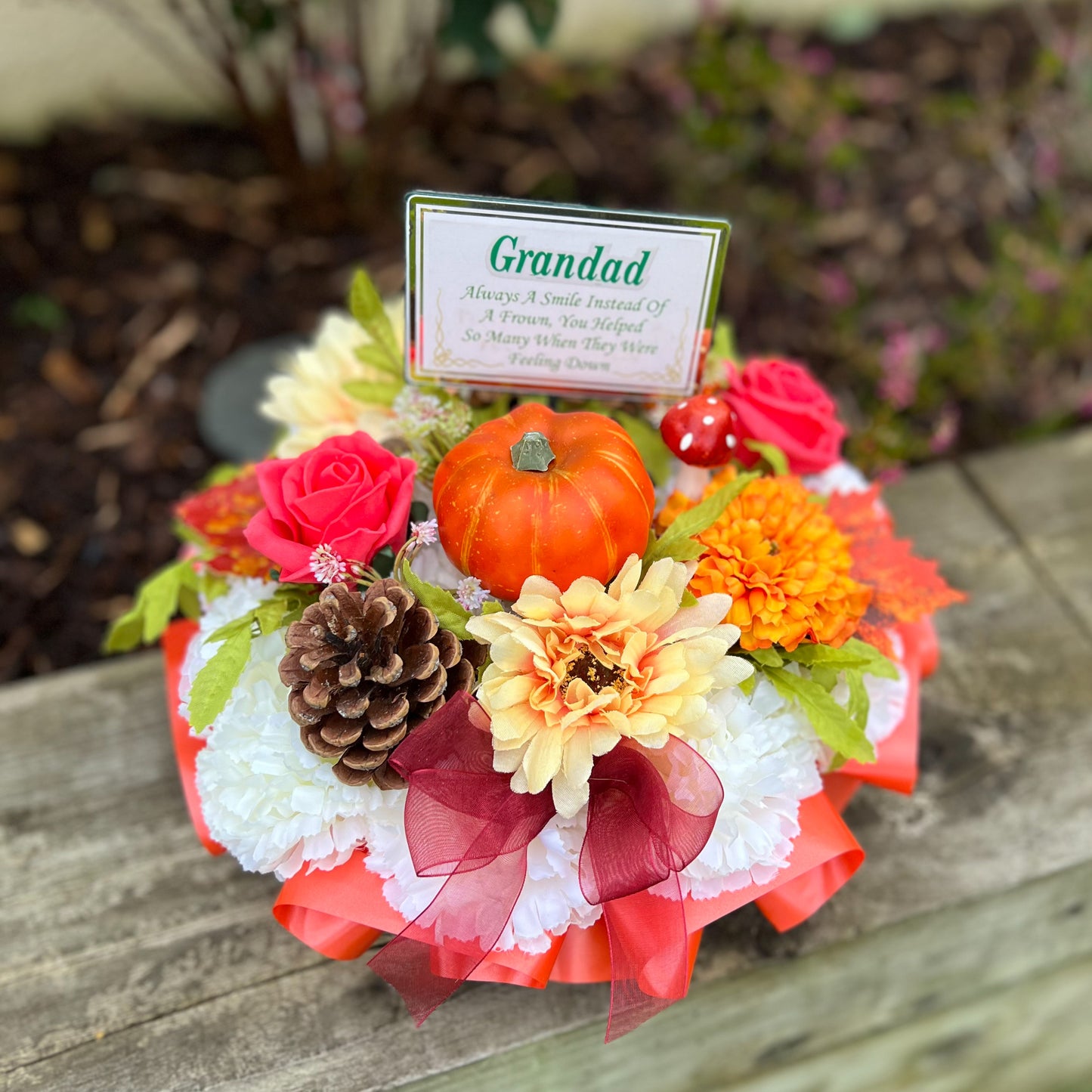 Autumn Posy Grave Wreath with plaque