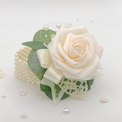 Cream Rose with double pearl bracelet - Debs Flower Corsage