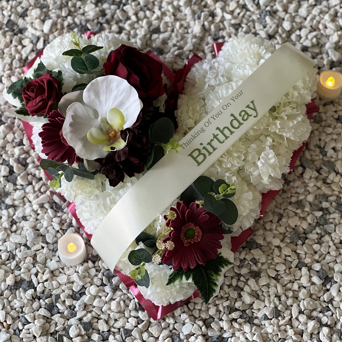 Funeral Heart Grave Wreath - Burgundy