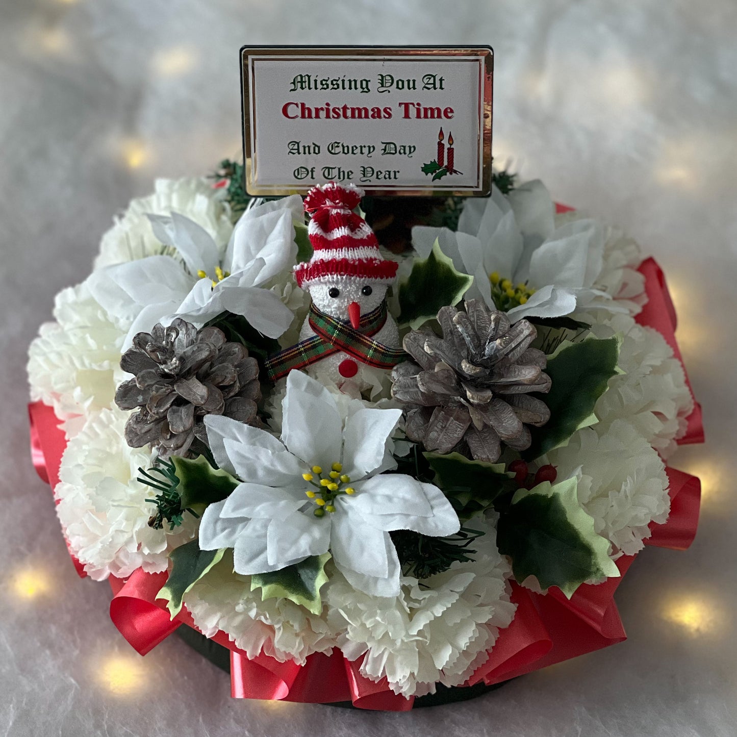 Christmas Posy Grave Wreath with Plaque - Snowman