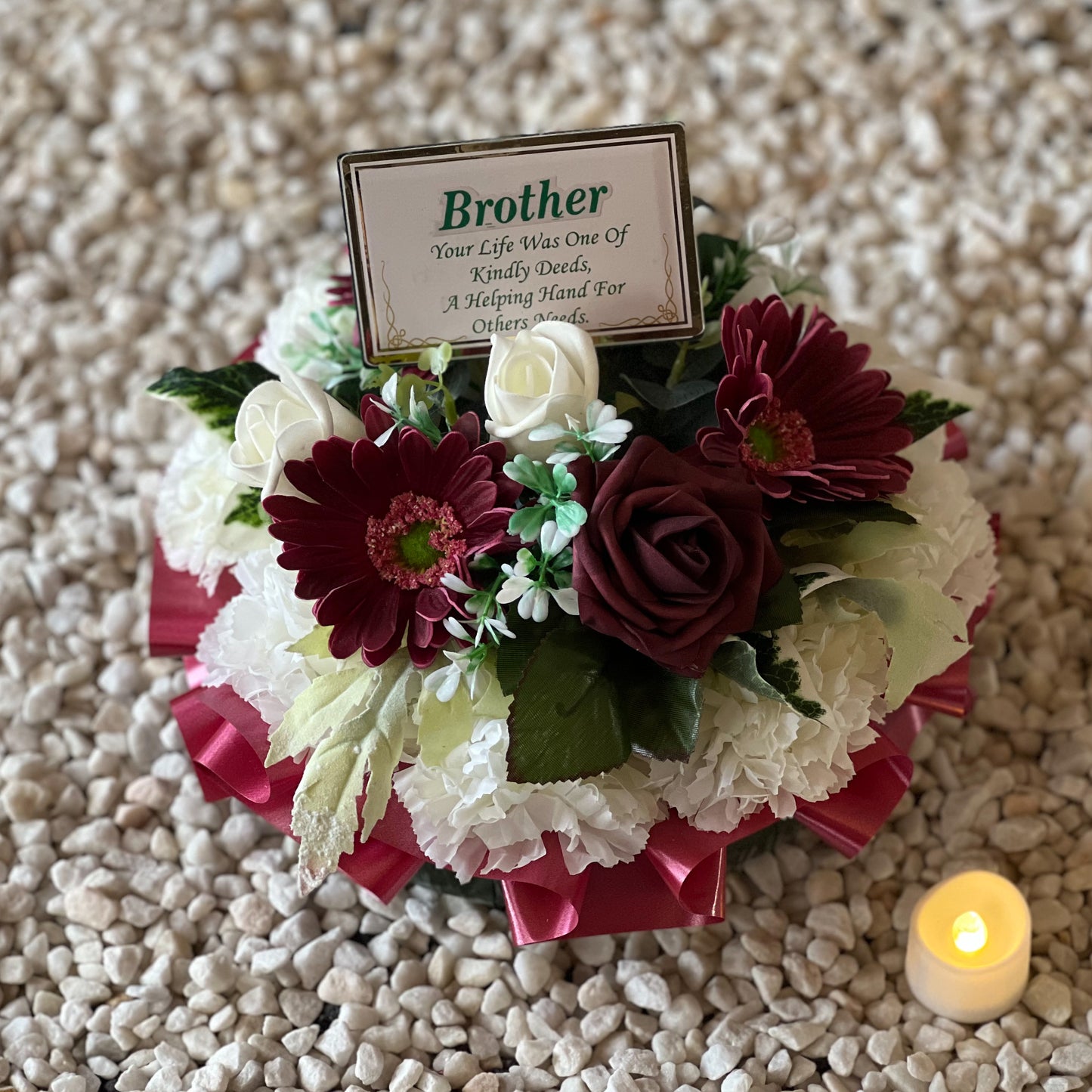 Posy Funeral Wreath with Plaque - Burgundy