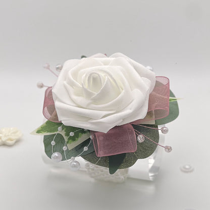 White Rose with Light Pink - Debs Flower Corsage