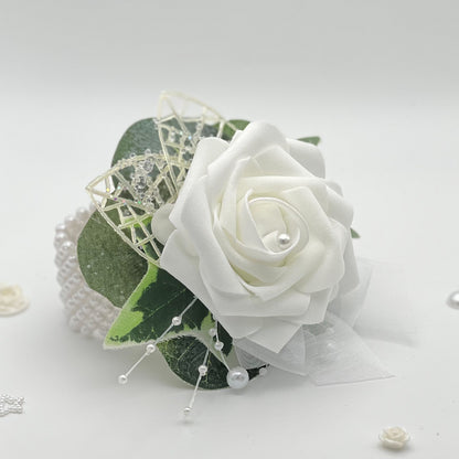 White Rose with Double Pearl Bracelet - Debs Flower Corsage