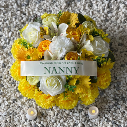 Round Funeral Grave Wreath - Yellow