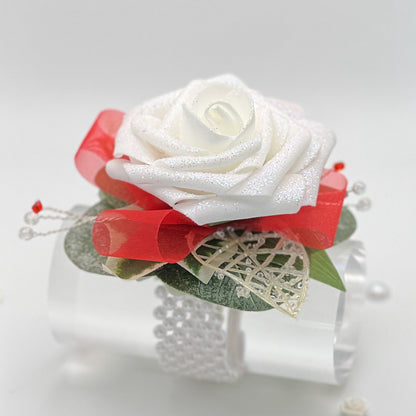 Glitter White Rose with Red - Debs Flower Corsage