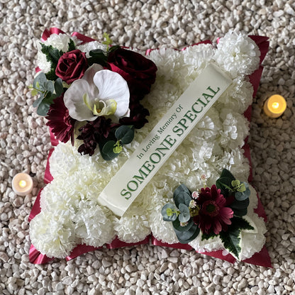 Funeral Cushion Grave Wreath - Burgundy