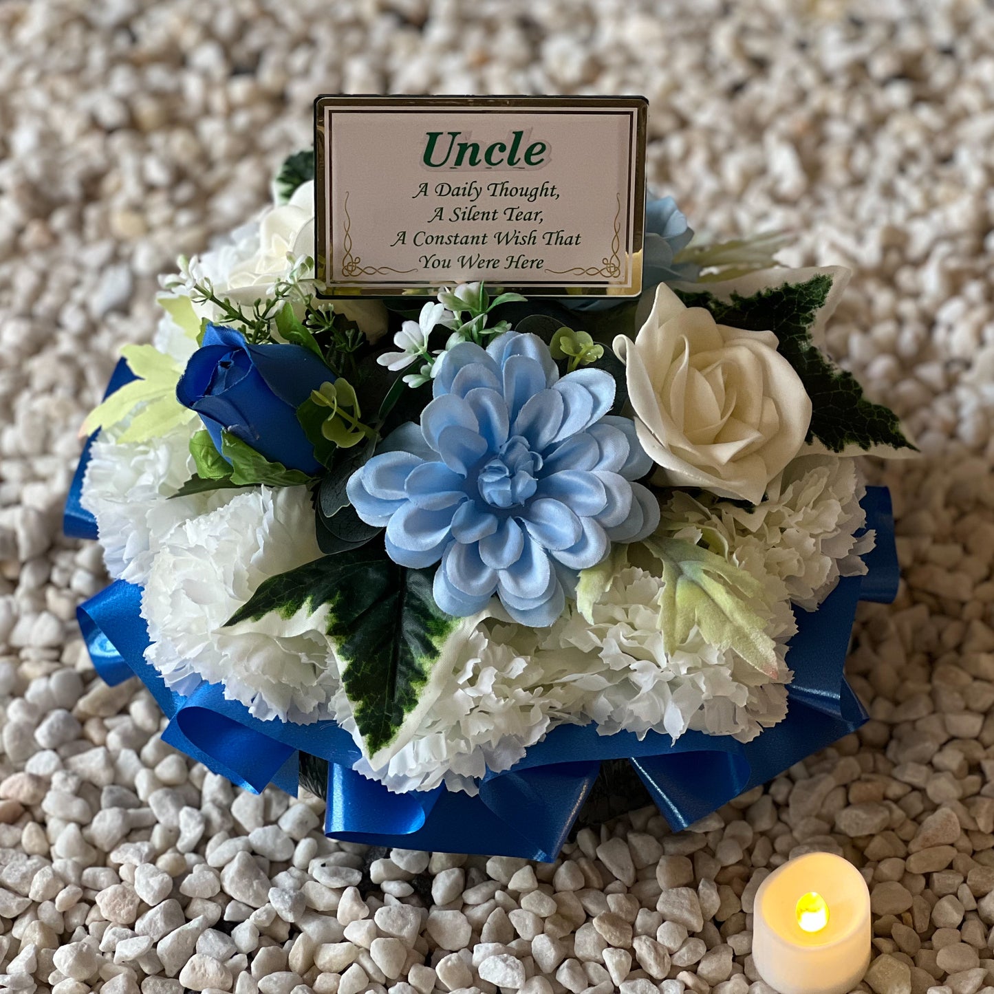 Posy Funeral Wreath with Plaque - Blue