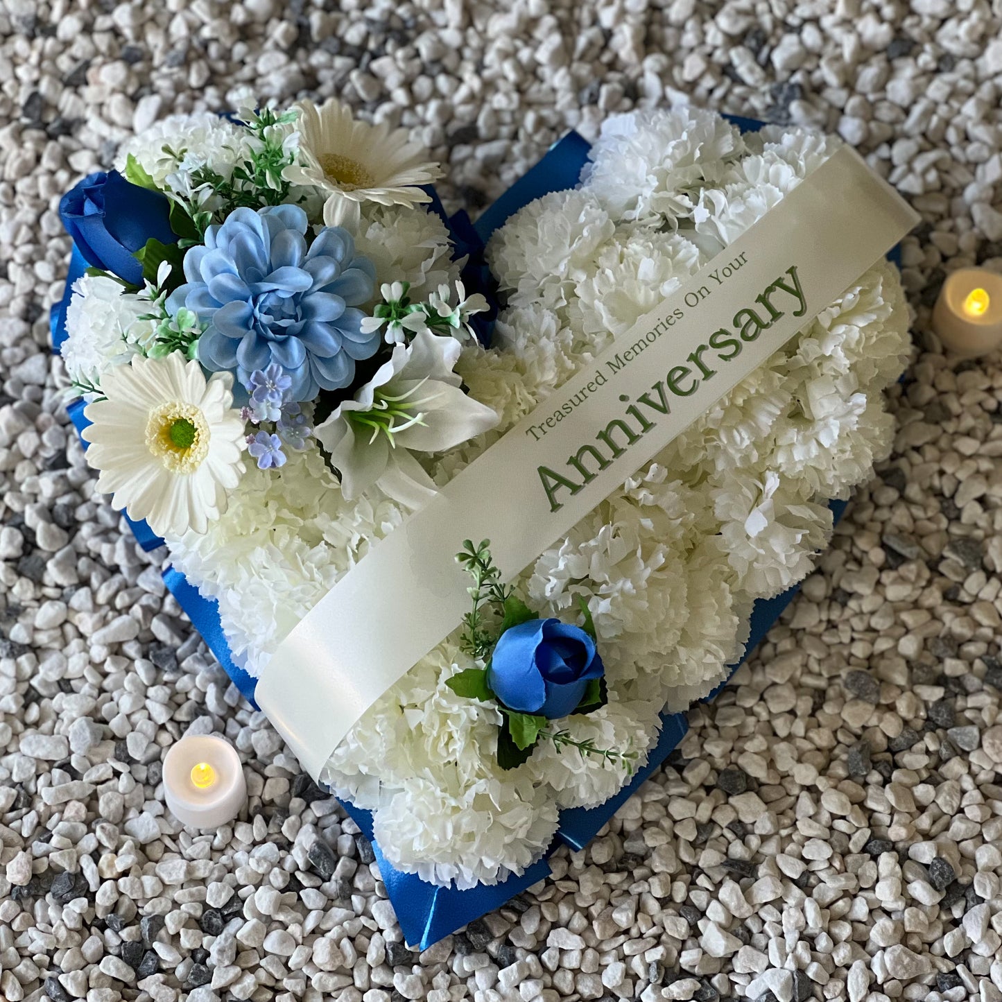 Funeral Heart Grave Wreath - Blue