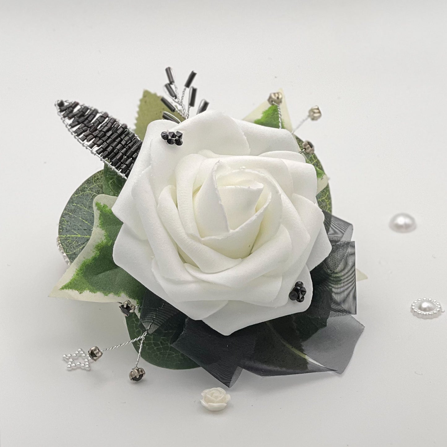 White Rose with Black & Diamonte