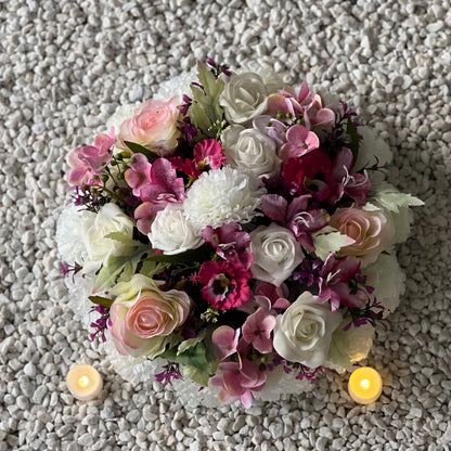 Round Funeral Grave Wreath - Mauve Pink