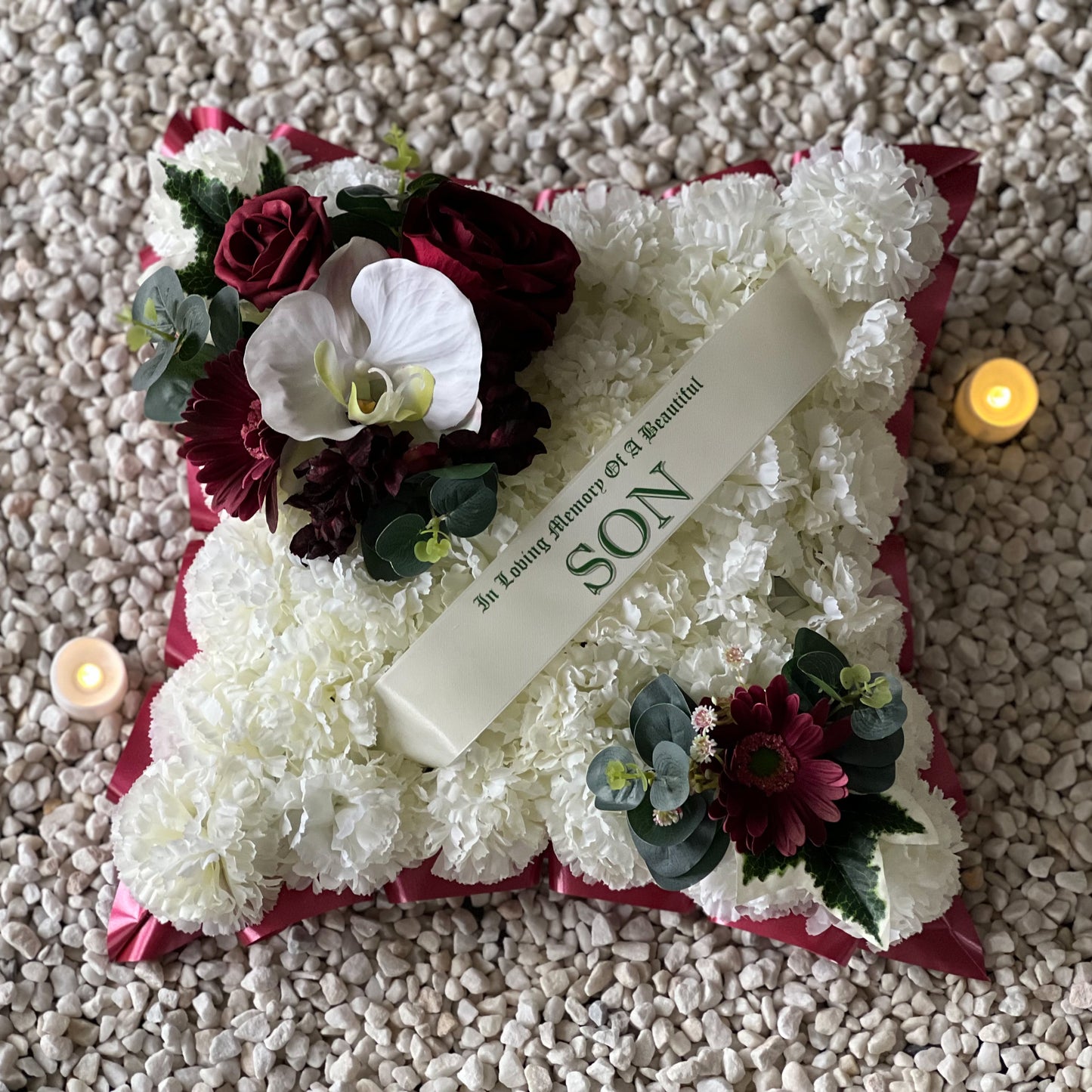 Funeral Cushion Grave Wreath - Burgundy