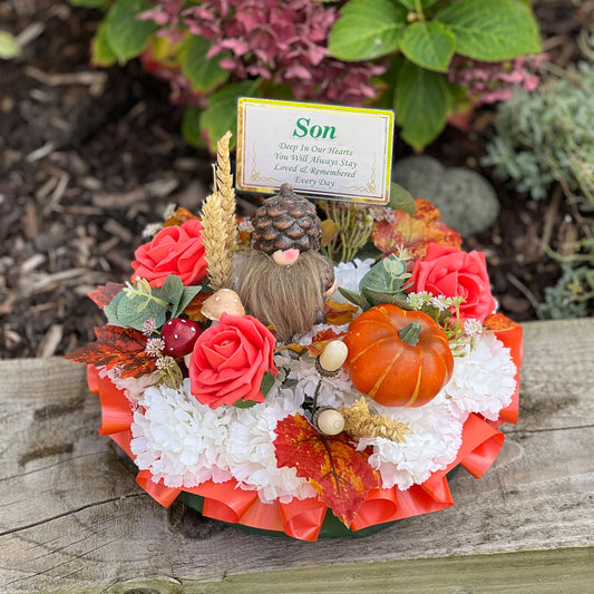 Autumn Posy Grave Wreath with plaque