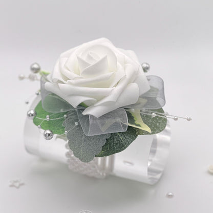 White Rose with Silver - Debs Flower Corsage