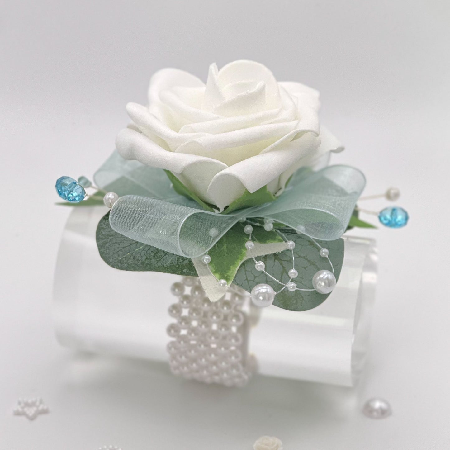 White Rose with Baby Blue- Debs Flower Corsage