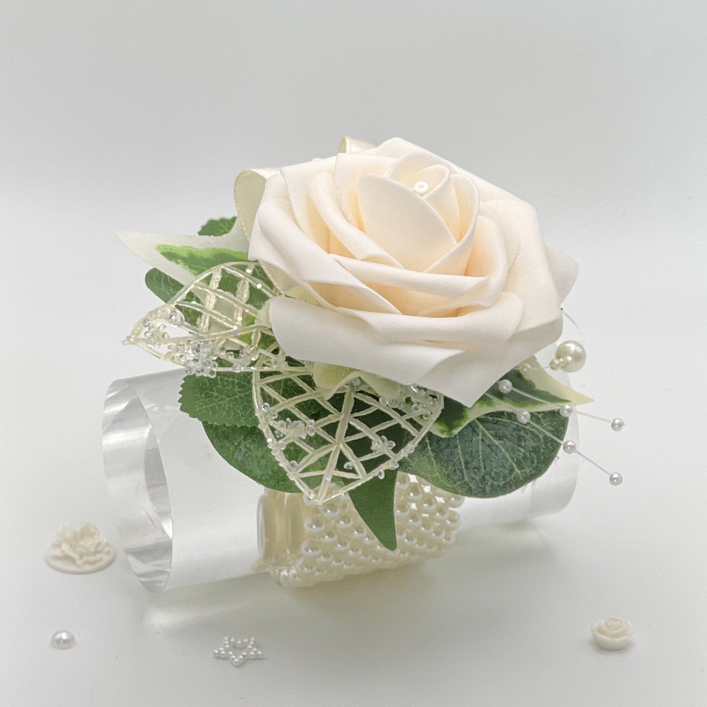 Cream Rose with double pearl bracelet - Debs Flower Corsage