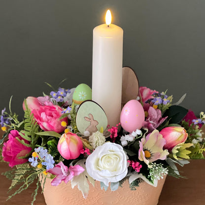 Spring Candle Table Centrepiece - Pink