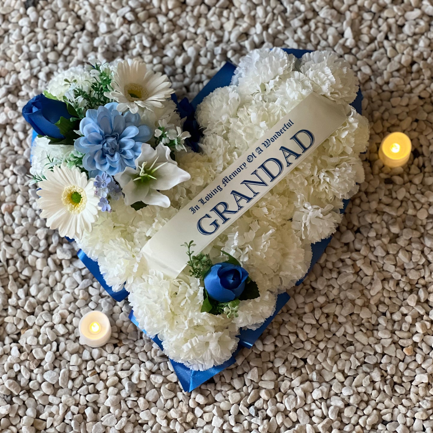 Funeral Heart Grave Wreath - Blue