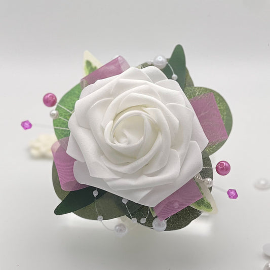 White Rose with Fuscia Pink - Debs Flower Corsage