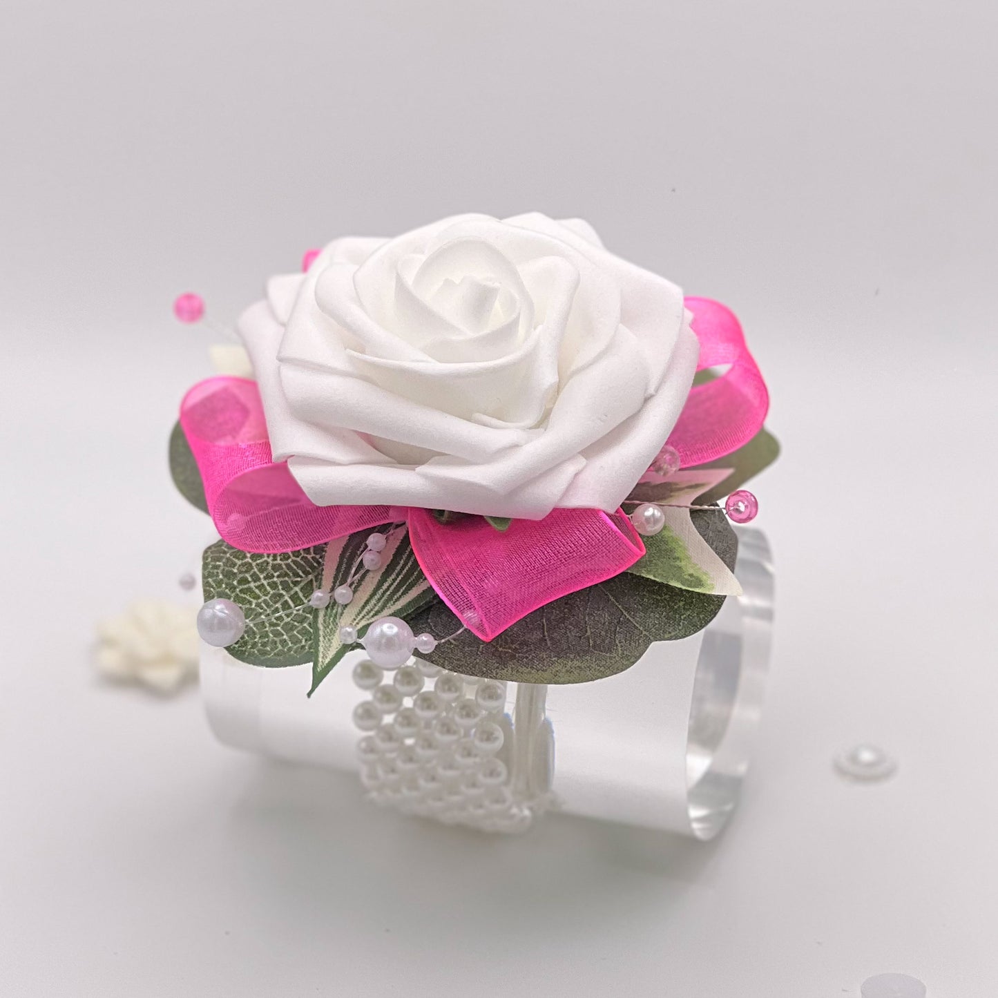 White Rose with Hot Pink - Debs Flower Corsage