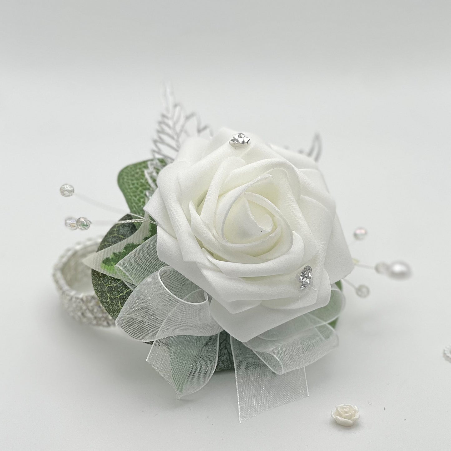 White Rose with Diamonte - Debs Flower Corsage