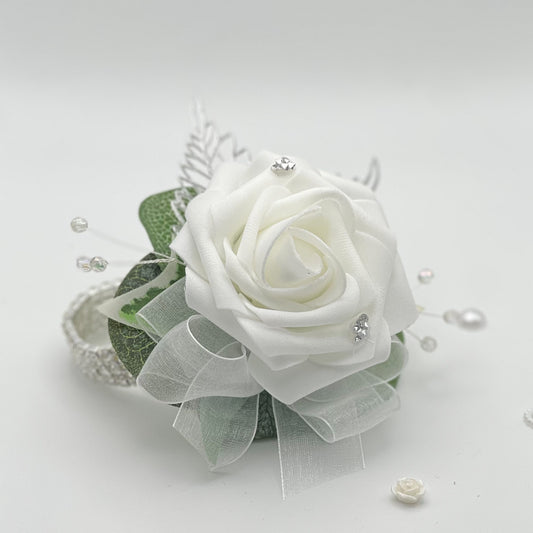 White Rose with Diamonte - Debs Flower Corsage