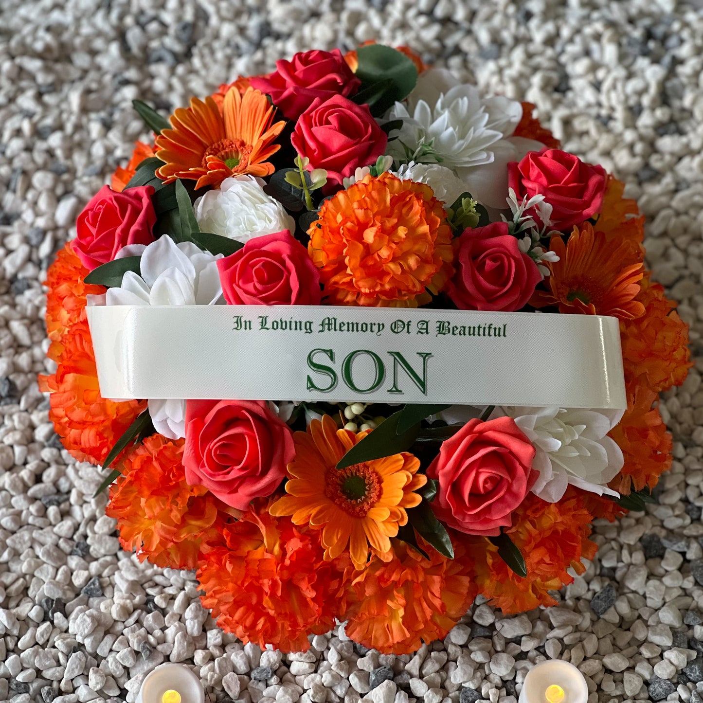 Round Funeral Grave Wreath - Orange