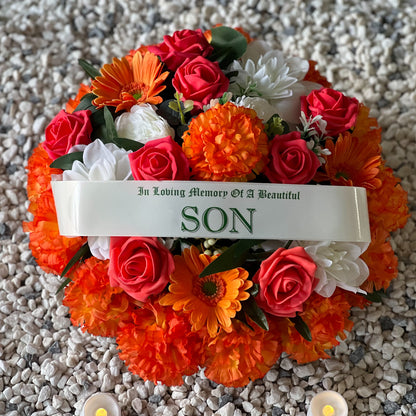 Round Funeral Grave Wreath - Orange