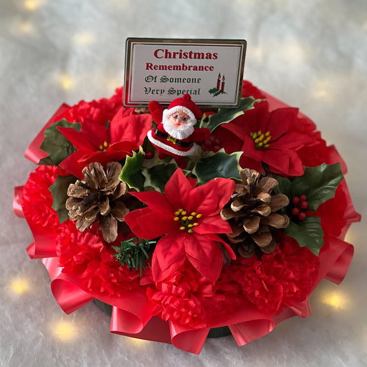 Christmas Posy Grave Wreath with Plaque- Santa