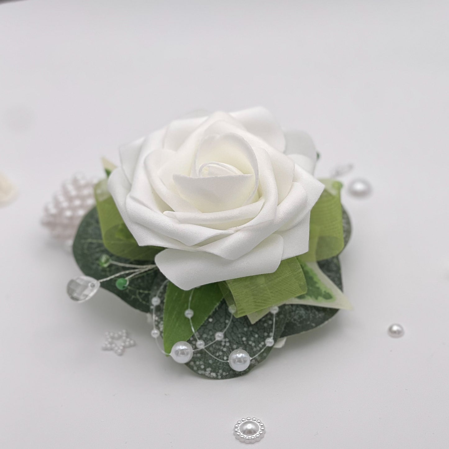 White Rose with Sage Green - Debs Flower Corsage