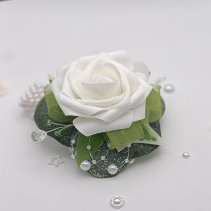 White Rose with Sage Green - Debs Flower Corsage