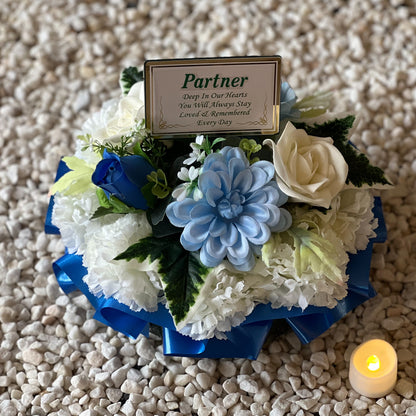 Posy Funeral Wreath with Plaque - Blue