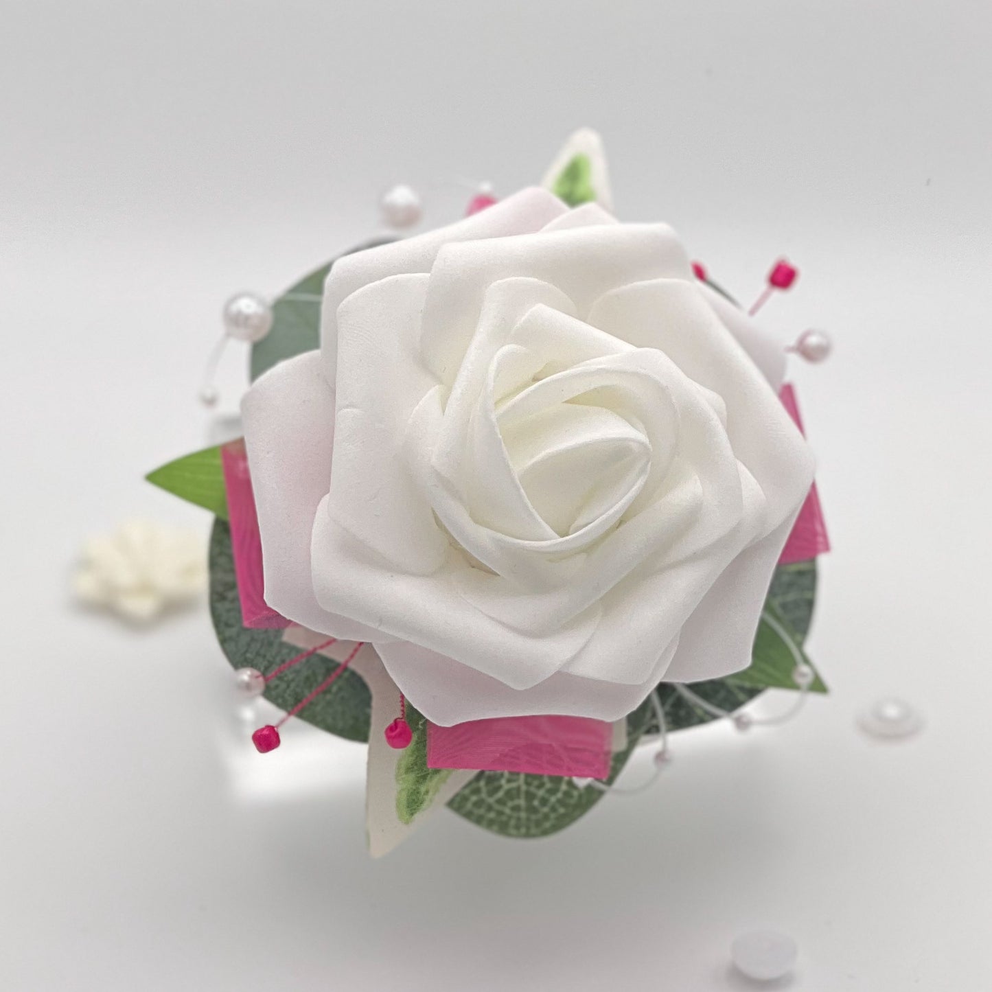 White Rose with Cerise Pink - Debs Flower Corage