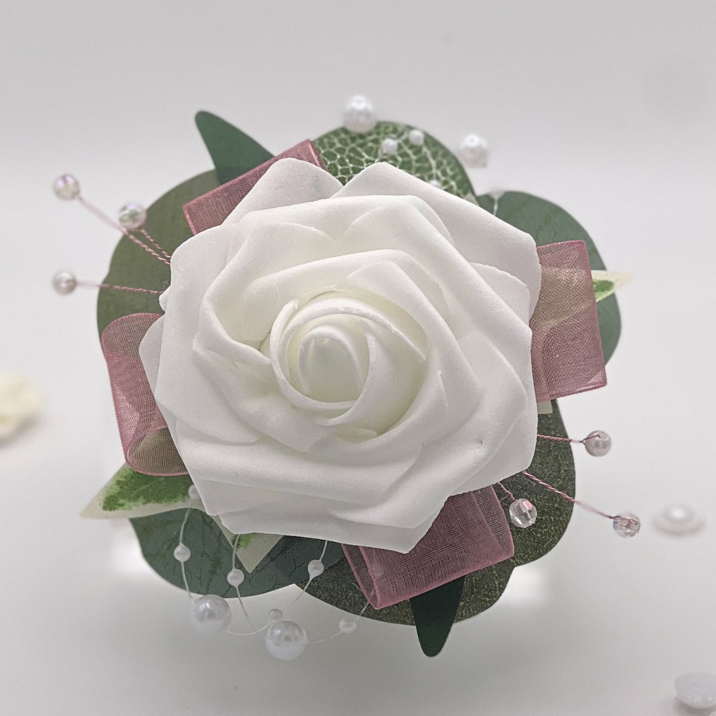 White Rose with Light Pink - Debs Flower Corsage