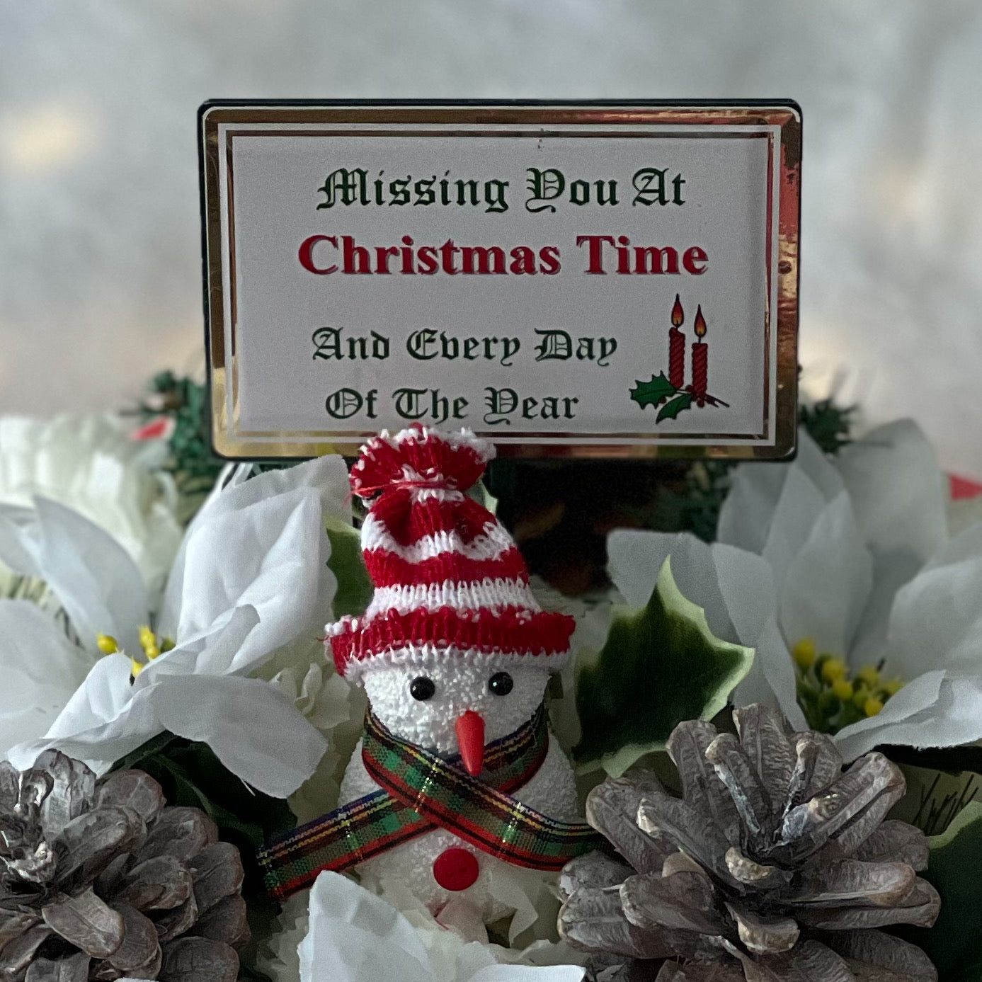 Christmas Posy Grave Wreath with Plaque - Snowman