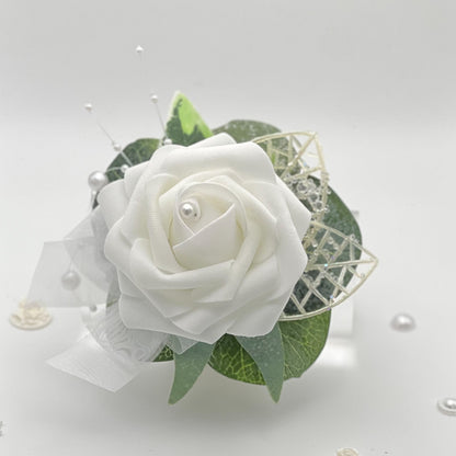 White Rose with Double Pearl Bracelet - Debs Flower Corsage