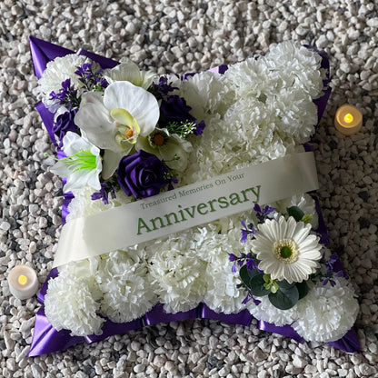 Funeral Cushion Grave Wreath - Purple