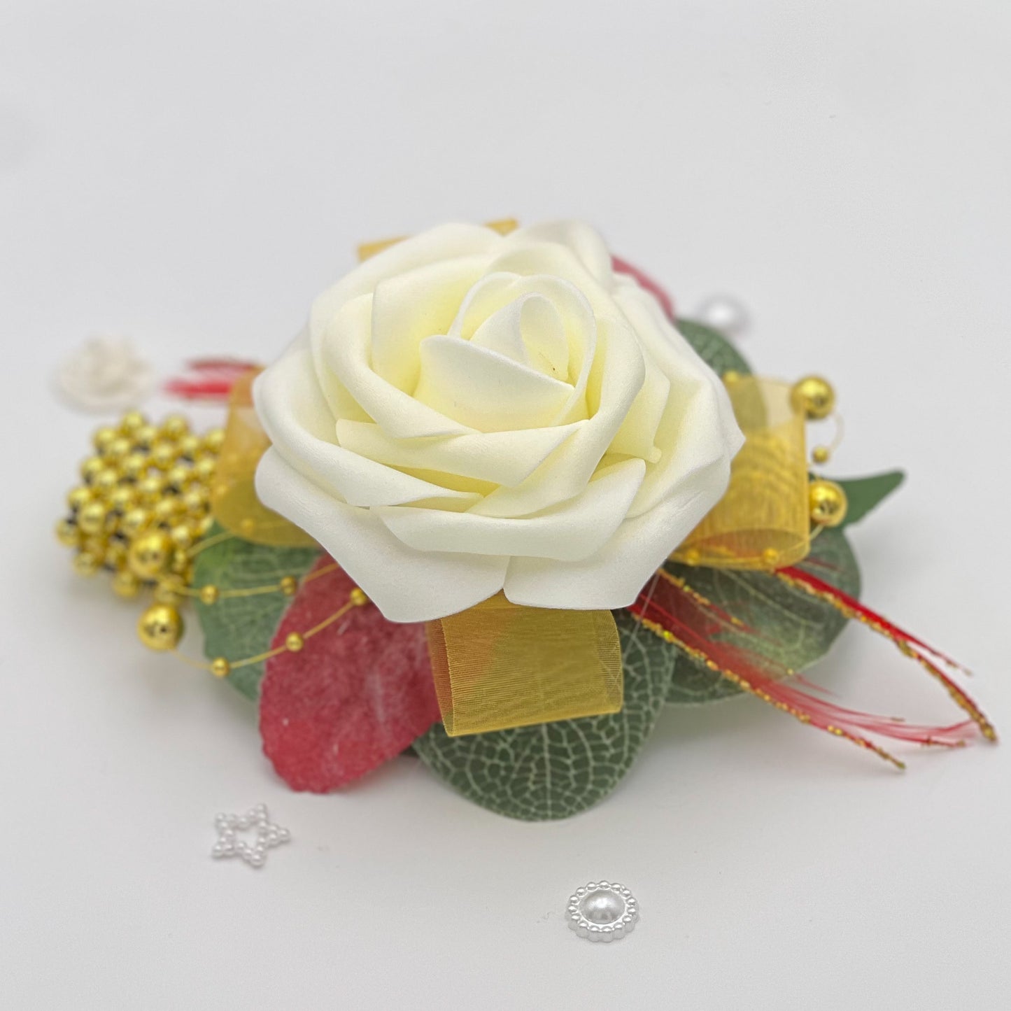 Ivory Rose with Red & Gold - Debs Corsage