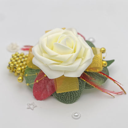 Ivory Rose with Red & Gold - Debs Corsage