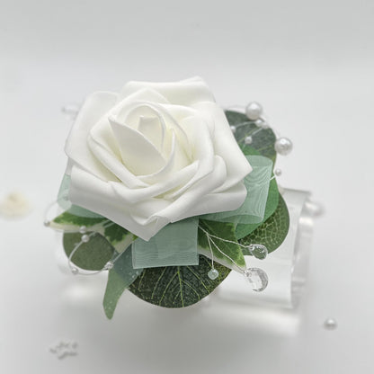 White Rose with Mint Green - Debs Flower Corsage