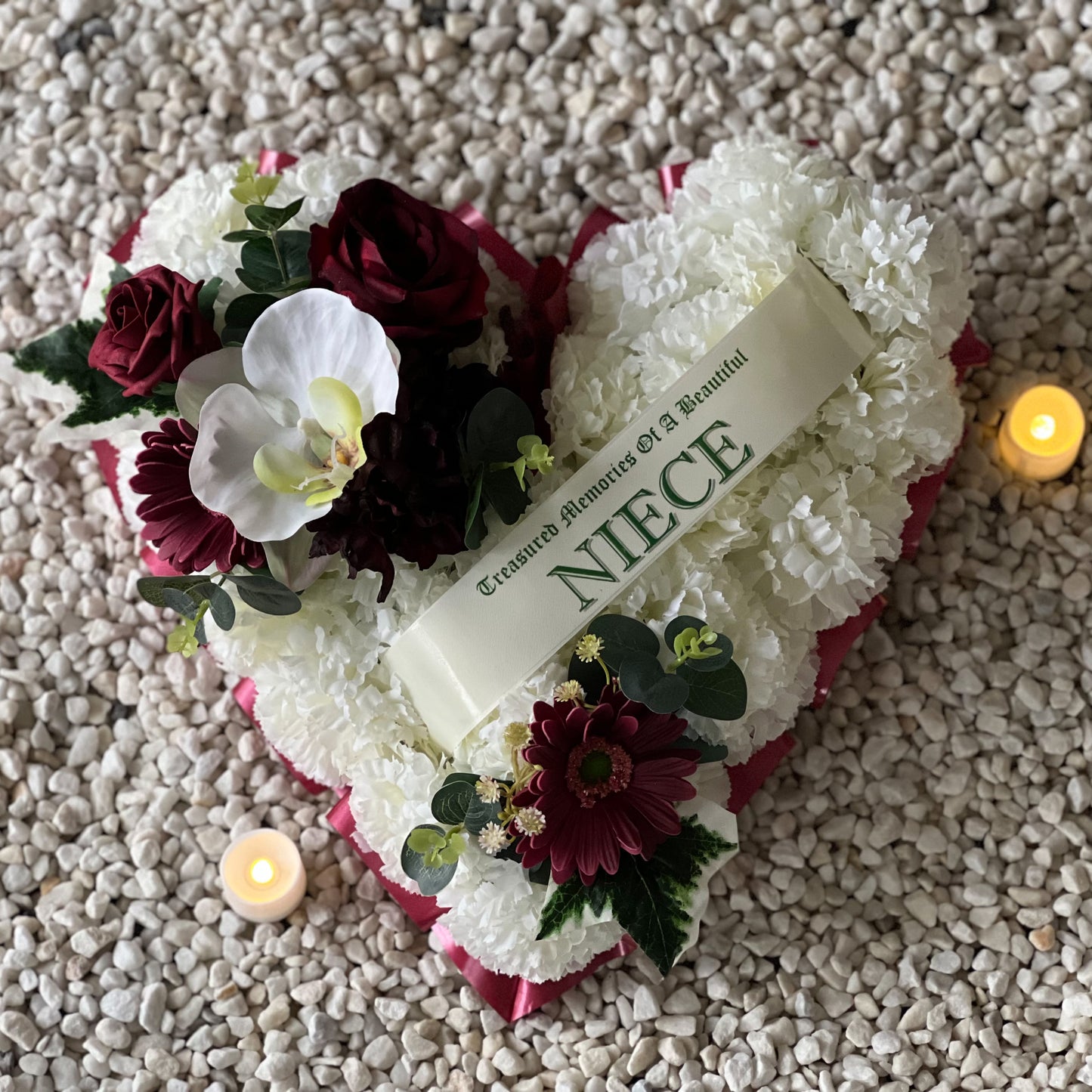 Funeral Heart Grave Wreath - Burgundy