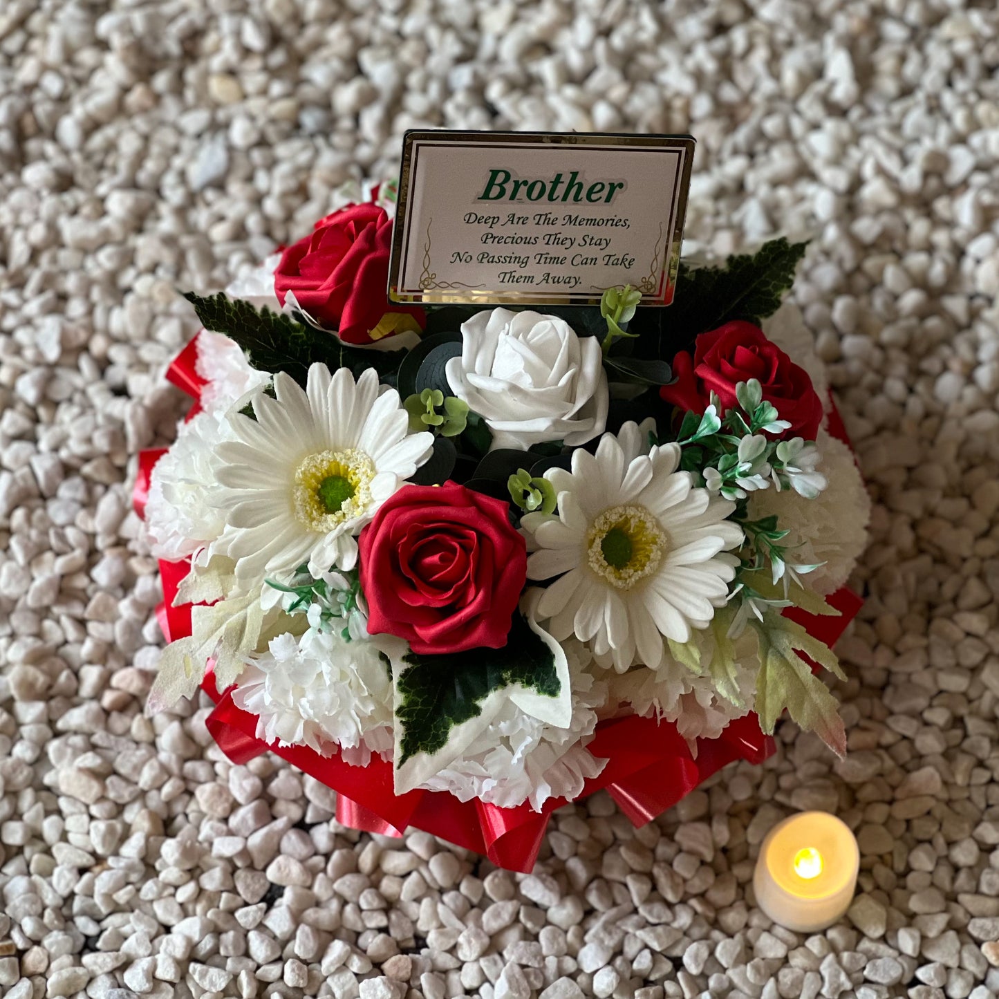 Posy Funeral Wreath with Plaque - Red