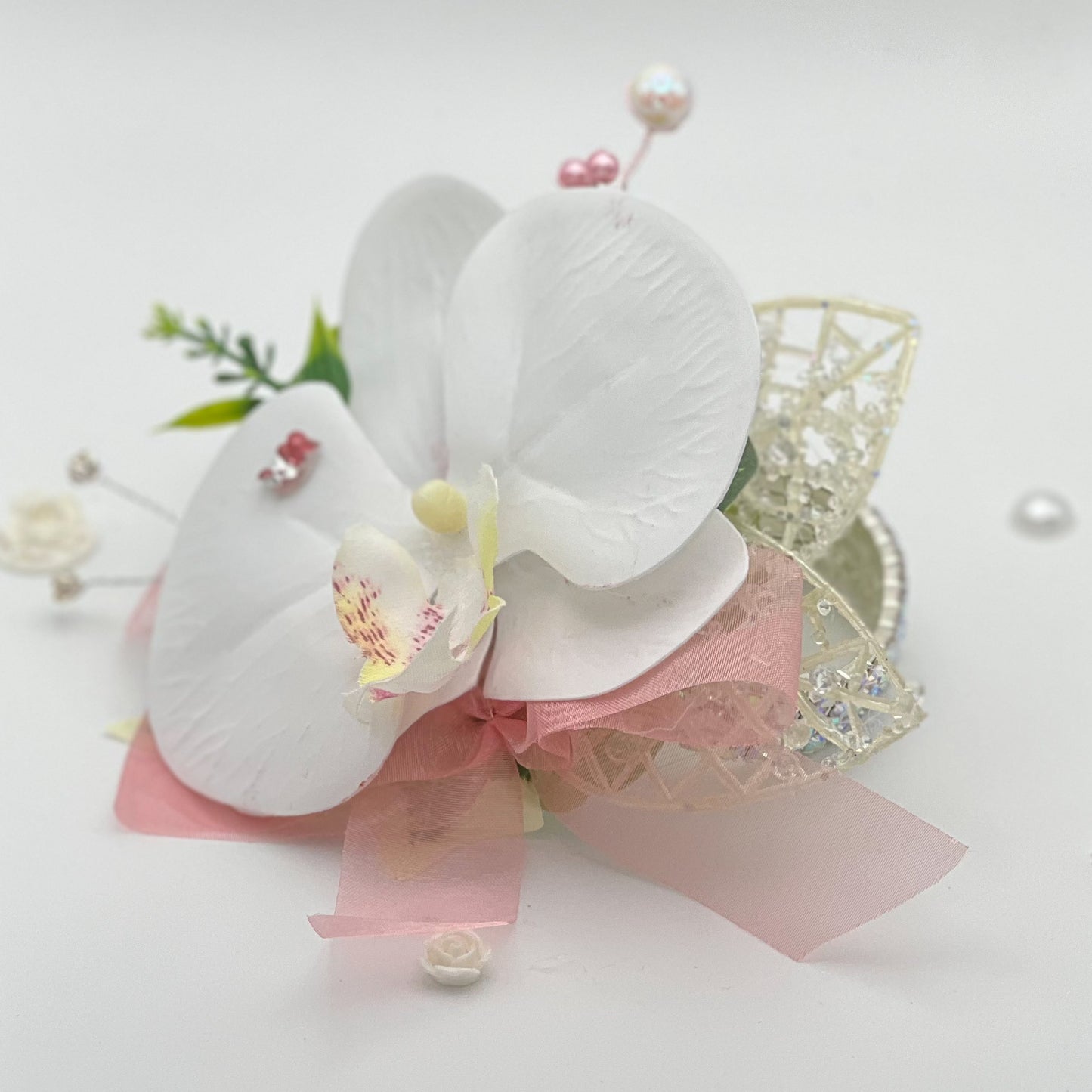 White Orchid with Light Pink - Debs Flower Corsage