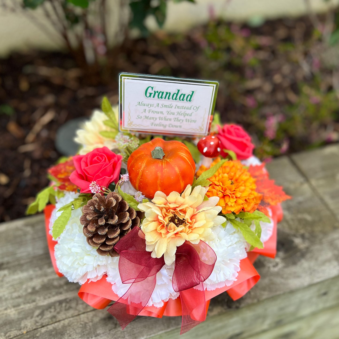 Autumn Posy Grave Wreath with plaque