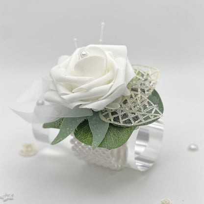 White Rose with Double Pearl Bracelet - Debs Flower Corsage