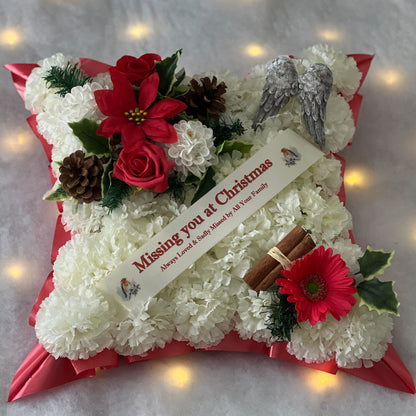 Large Red Christmas Cushion Grave Wreath