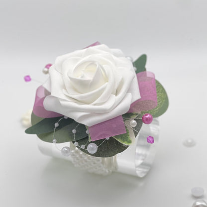 White Rose with Fuscia Pink - Debs Flower Corsage